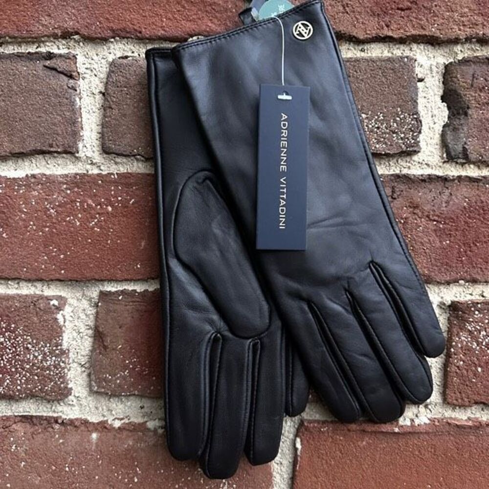 Adrienne Vittadini dark brown Leather Cashmere Lined Gloves Women L NEW